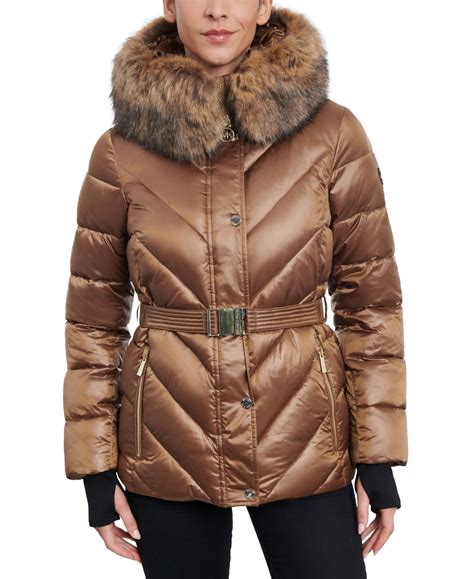 michael michael kors faux-fur-trim hooded shine puffer coat|Faux Fur Trim Puffer Jacket .